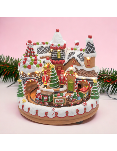 GIOSTRINE E VILLAGGI: vendita online Villaggio di Natale Candy Village 27x25cm, Trenino Rotante, LED Bianco Caldo, Trasformat...