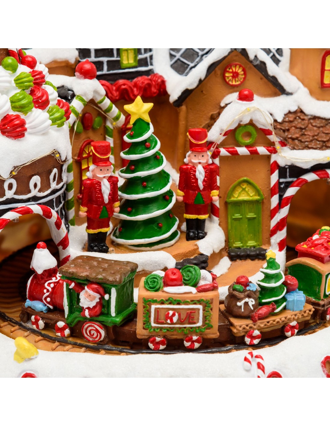 GIOSTRINE E VILLAGGI: vendita online Villaggio di Natale Candy Village 27x25cm, Trenino Rotante, LED Bianco Caldo, Trasformat...