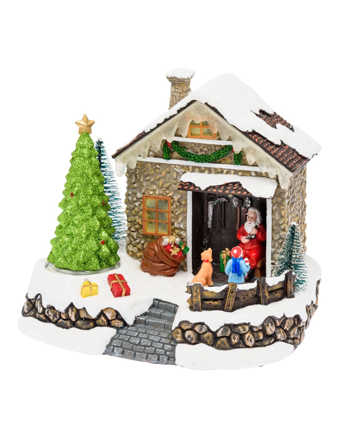 GIOSTRINE E VILLAGGI: vendita online Villaggio di Natale Casa di Babbo Natale 20x17cm, Albero Rotante, LED Colorati, Batteria...