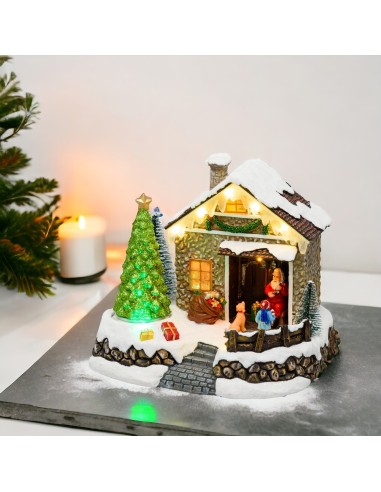 GIOSTRINE E VILLAGGI: vendita online Villaggio di Natale Casa di Babbo Natale 20x17cm, Albero Rotante, LED Colorati, Batteria...