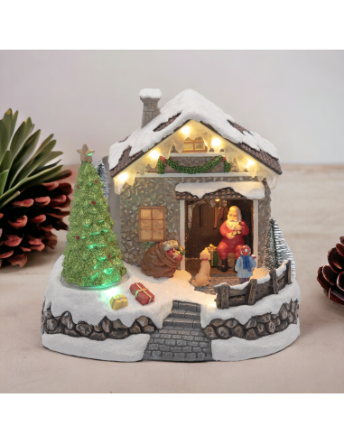 GIOSTRINE E VILLAGGI: vendita online Villaggio di Natale Casa di Babbo Natale 20x17cm, Albero Rotante, LED Colorati, Batteria...
