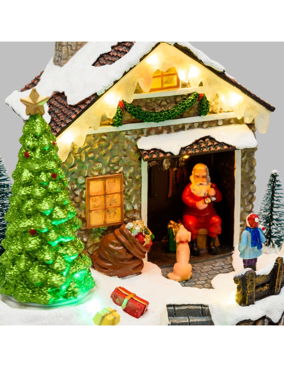 GIOSTRINE E VILLAGGI: vendita online Villaggio di Natale Casa di Babbo Natale 20x17cm, Albero Rotante, LED Colorati, Batteria...