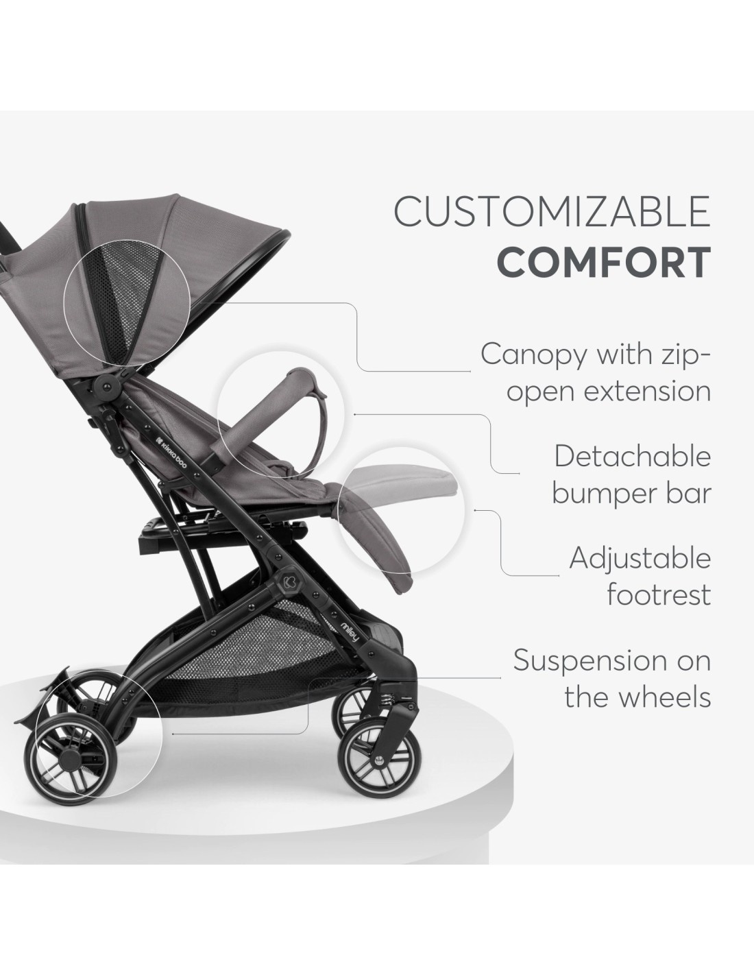 Passeggino Miley Grigio Scuro Leggero e Compatto | shopincasa.it