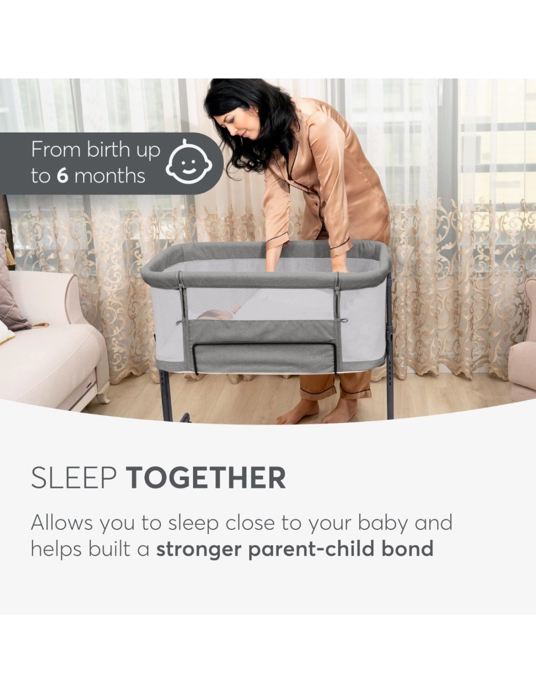 Culla Next to Me Noah Grigio Chiaro Regolabile | shopincasa.it