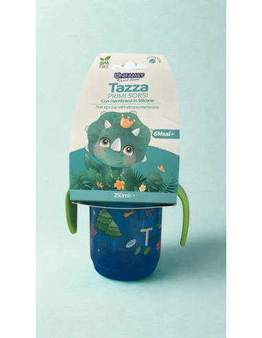 Tazza primi sorsi Unifamily 6M+ Boy Verde/Blu con membrana in silicone | shopincasa.it