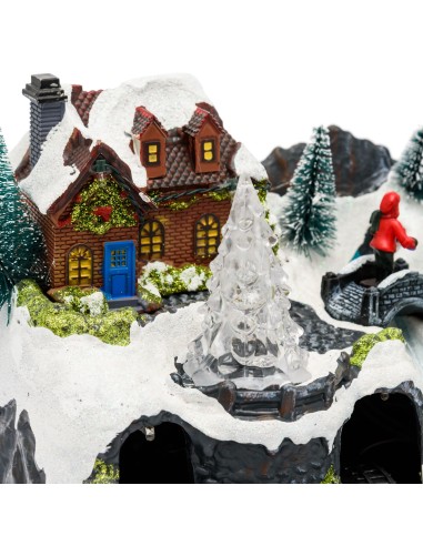 GIOSTRINE E VILLAGGI: vendita online Villaggio di Natale Paesaggio Innevato 30x18cm, Trenino e Slitta Rotanti, La magia di na...