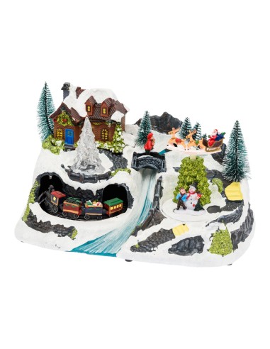 GIOSTRINE E VILLAGGI: vendita online Villaggio di Natale Paesaggio Innevato 30x18cm, Trenino e Slitta Rotanti, La magia di na...