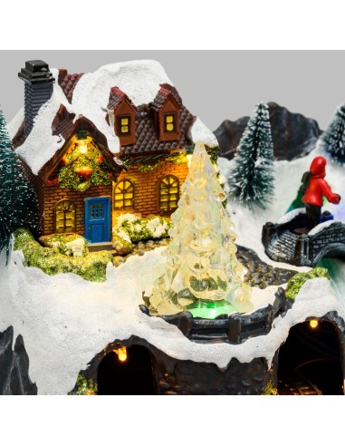 GIOSTRINE E VILLAGGI: vendita online Villaggio di Natale Paesaggio Innevato 30x18cm, Trenino e Slitta Rotanti, La magia di na...