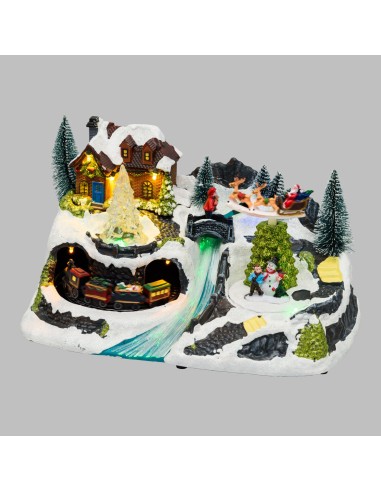 GIOSTRINE E VILLAGGI: vendita online Villaggio di Natale Paesaggio Innevato 30x18cm, Trenino e Slitta Rotanti, La magia di na...