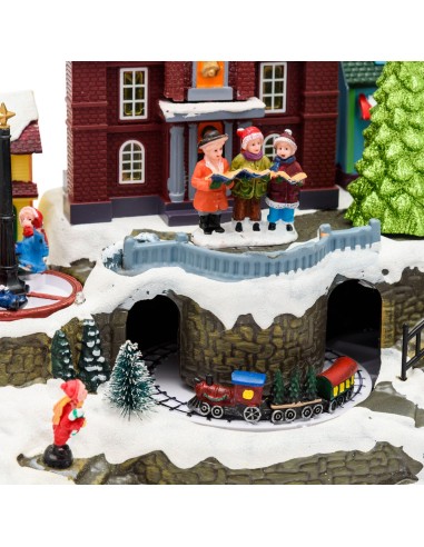 GIOSTRINE E VILLAGGI: vendita online Villaggio di Natale Innevato con Chiesa 34x27cm, Trenino e Giostra Rotanti, Albero Lumin...
