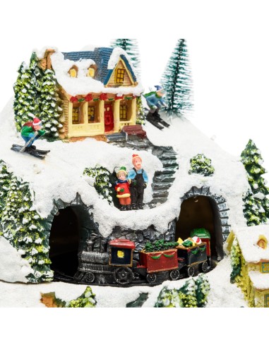 GIOSTRINE E VILLAGGI: vendita online Villaggio di Natale Paesaggio Innevato 28x31cm, Trenino Albero e Babbo Rotanti, LED Colo...