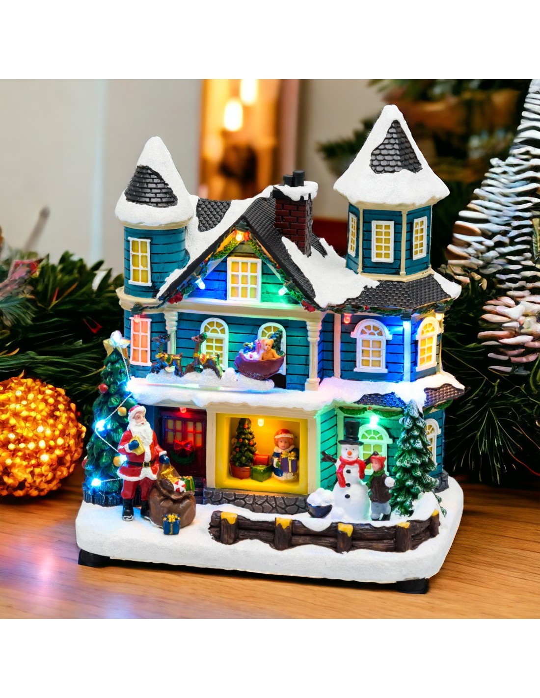 GIOSTRINE E VILLAGGI: vendita online Villaggio di Natale Casa con Scena Natalizia 20x23cm, Musica Natalizia in offerta