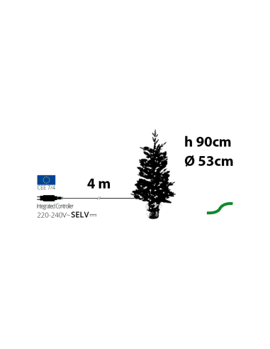 ALBERI DI NATALE: vendita online Abete Alpino di Natale Prelit H90cm, PVC+PE Verde, Base in Iuta, 180 LED Bianco Caldo, 301 P...