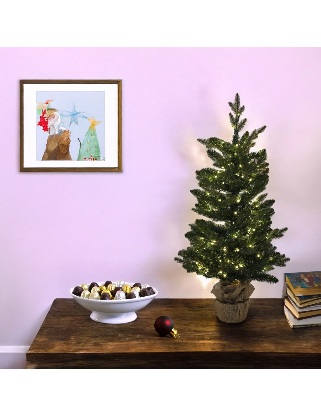 ALBERI DI NATALE: vendita online Abete Alpino di Natale Prelit H90cm, PVC+PE Verde, Base in Iuta, 180 LED Bianco Caldo, 301 P...