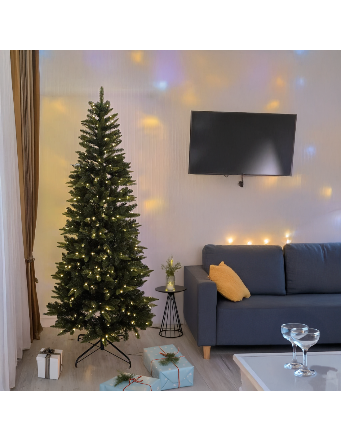 ALBERI DI NATALE: vendita online Abete Slim di Natale Prelit H210cm, PVC+PE Verde, 400 LED Bianco Caldo, 1025 Punte, Giochi d...