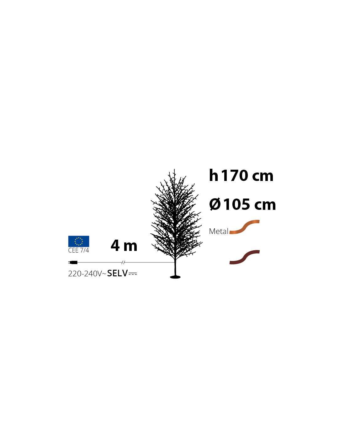ALBERI DI NATALE: vendita online Albero Ramo di Natale Tiglio Marrone H170cm, 784 MicroLED Bianco Caldo, FlashLED Diamond, Ra...