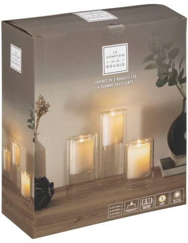Set 3 candele LED in vetro a doppio effetto fiamma | shopincasa.it