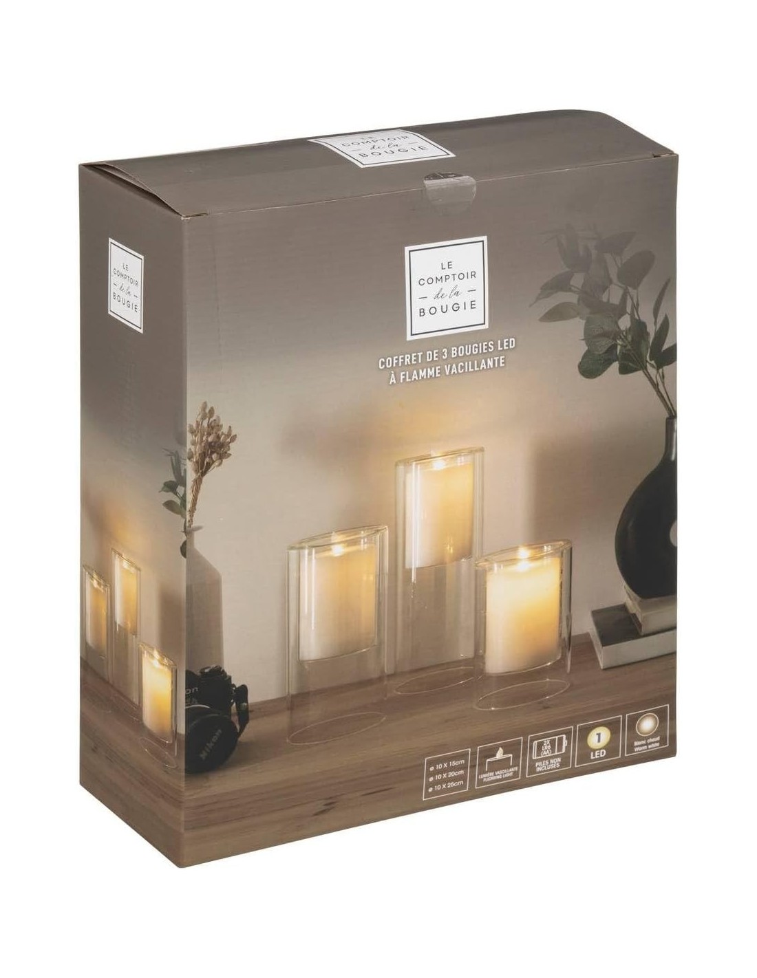 Set 3 candele LED in vetro a doppio effetto fiamma | shopincasa.it