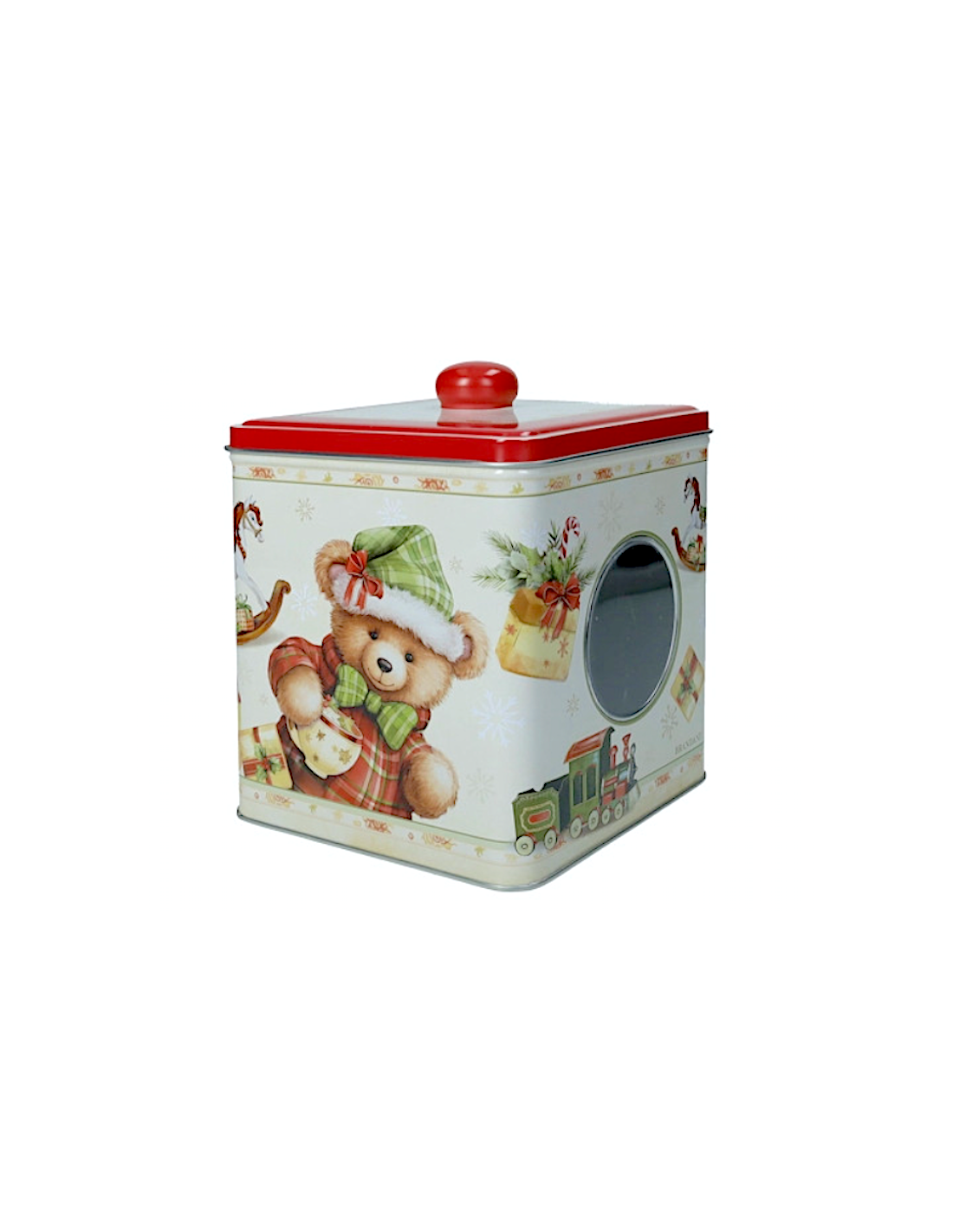 barattolo con oblò Coccole in metallo 13×13×17 cm Brandani | shopincasa.it