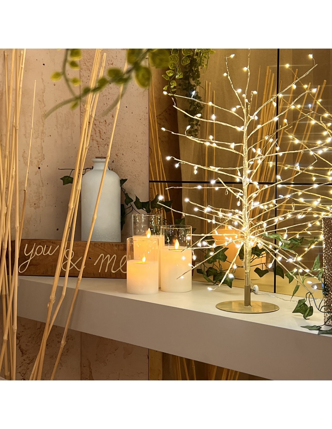 ALBERI DI NATALE: vendita online Albero Ramo di Natale Tiglio Champagne H60cm, 160 MicroLED Bianco Caldo e Bianco, FlashLED D...