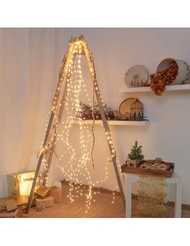 LUCI DI NATALE: vendita online Cascata di Natale 600 MicroLED H200cm, FlashLED Diamond, Bianco Caldo, 15 Stringhe, Cavo Argen...