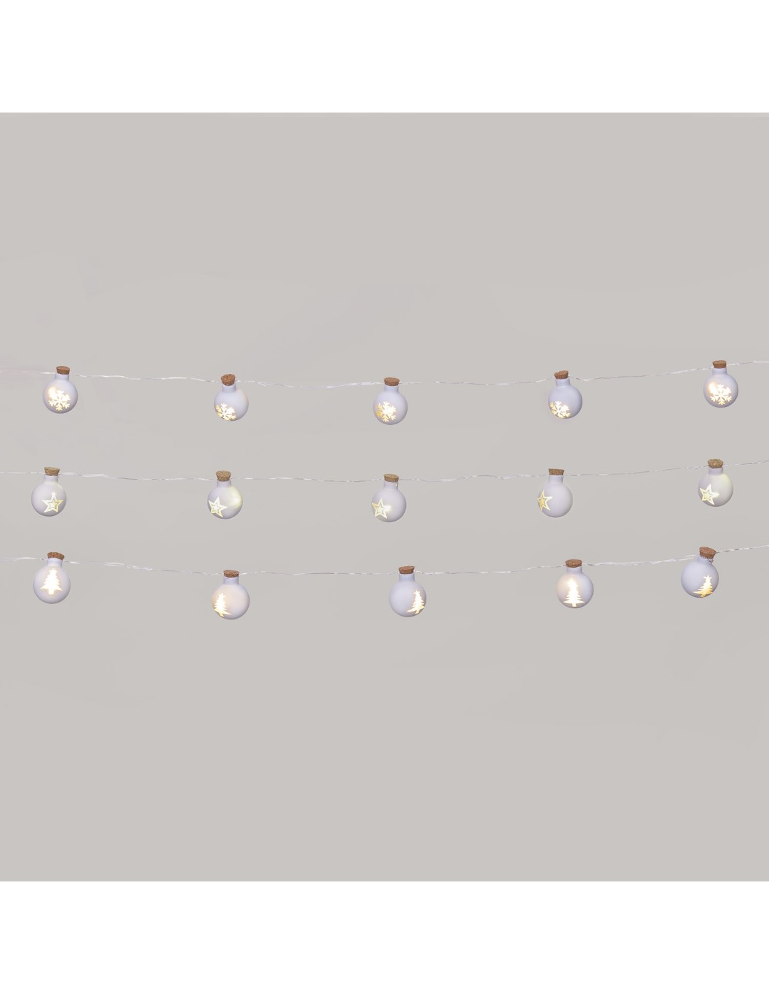 LUCI DI NATALE: vendita online Catena di Natale 12 Sfere Vetro Bianco Opaco ø25mm, Mix3 Decori Stella Cristallo Albero, Micro...