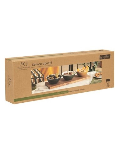 Set aperitivo Family Corner 4 pezzi in ceramica e acacia | shopincasa.it