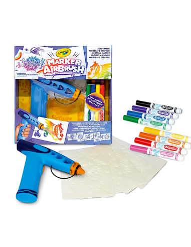 PRESCOLARI: vendita online CRAYOLA Marker Airbrush – Aerografo Creativo per Bambini con 8 Pennarelli Lavabili e 5 Stencil – G...
