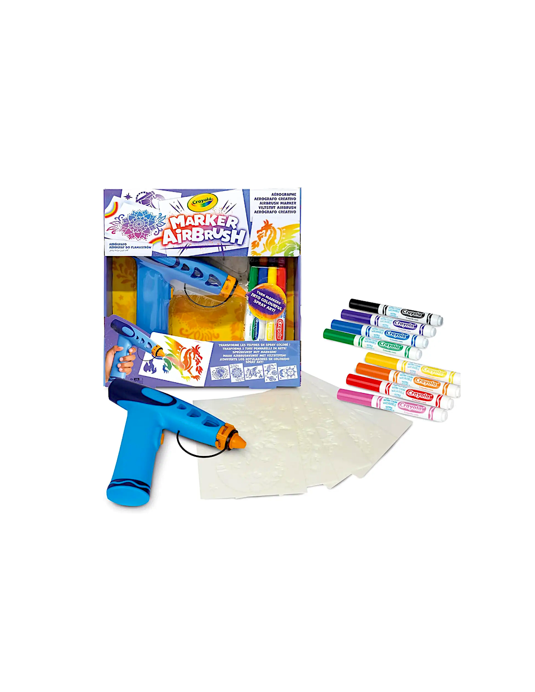 PRESCOLARI: vendita online CRAYOLA Marker Airbrush – Aerografo Creativo per Bambini con 8 Pennarelli Lavabili e 5 Stencil – G...