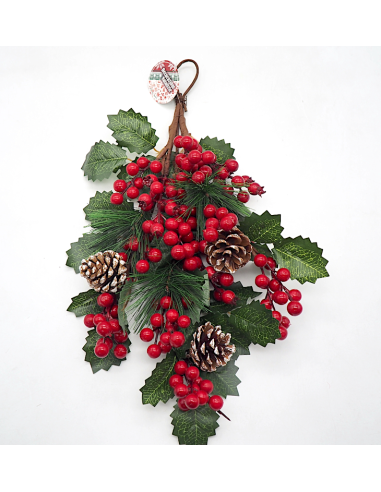 DIETROPORTA: vendita online Dietroporta di Natale Grappolo 58x34cm con Bacche e Pigne, Decorazione Elegante per Porte e Paret...