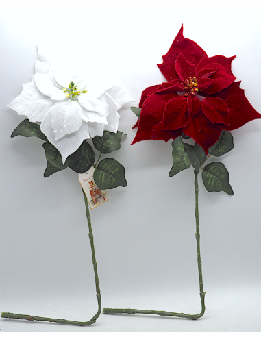 FIORI: vendita online Stella di Natale Velluto con Foglie 66cm Rosso Bianco, Fiore Natalizio Decorativo, Ideale per Alberi, G...