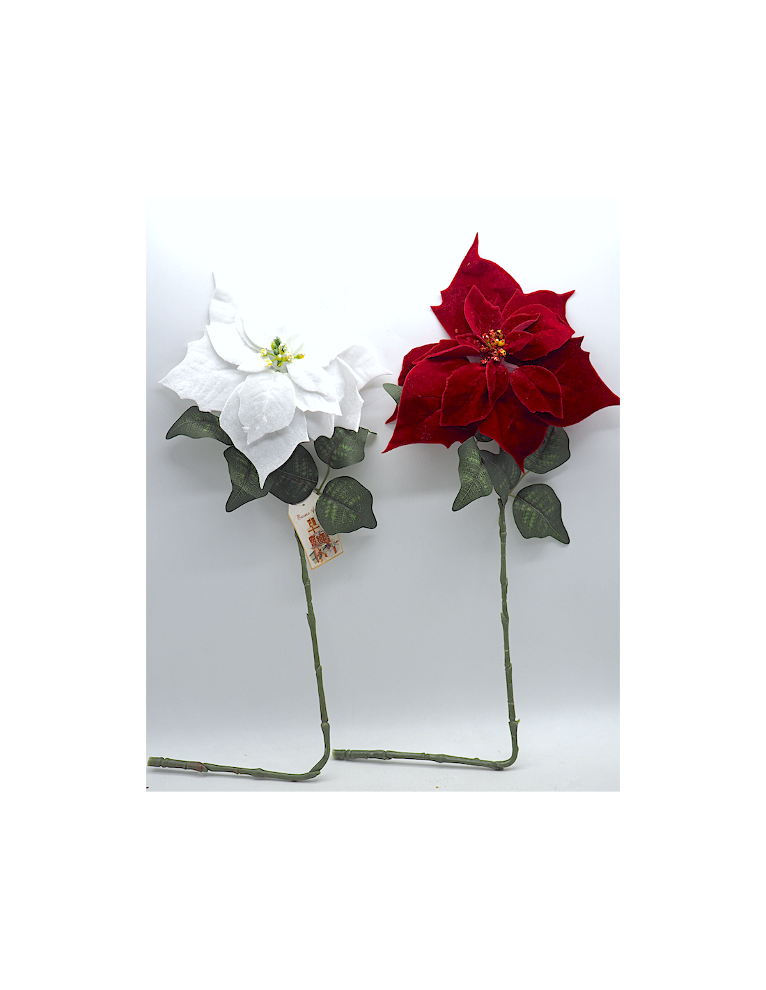 FIORI: vendita online Stella di Natale Velluto con Foglie 66cm Rosso Bianco, Fiore Natalizio Decorativo, Ideale per Alberi, G...