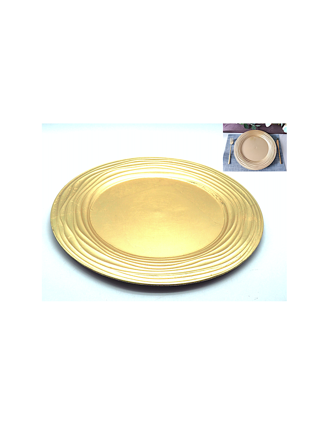 SOTTOPIATTI: vendita online Piatto Natalizio in Plastica Ø33cm Bordato Oro, Elegante Sottopiatto Decorativo per Tavola Festiv...