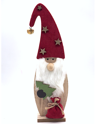 OGGETTISTICA NATALE: vendita online Gnomo in Legno con Cappello 31,5x4x11cm su Base, Decorazione Natalizia da Tavolo o Mensol...