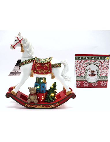 OGGETTISTICA NATALE: vendita online Cavallo con Albero in Poliresina 23x7x25,5cm con Luci LED, Statuetta Natalizia Elegante d...