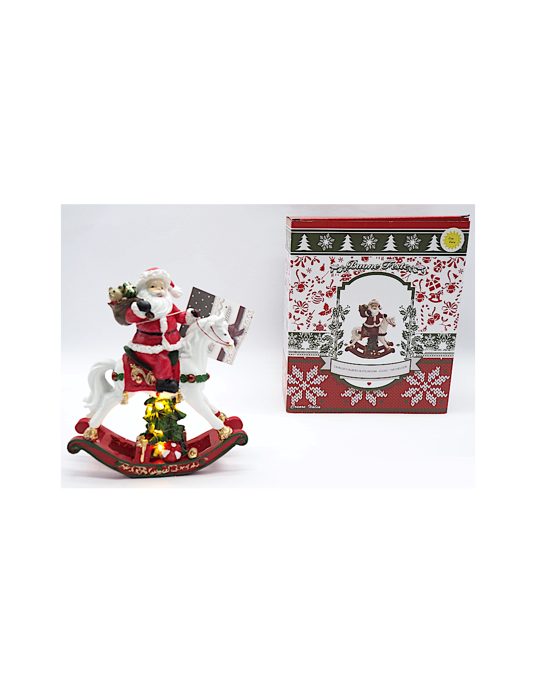 OGGETTISTICA NATALE: vendita online Cavallo con Albero in Poliresina 18x15x5,5cm con Luci, Decorazione Natalizia da Collezion...