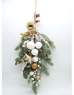 DIETROPORTA: vendita online ietroporta di Natale Grappolo Aghi e Bacche 50cm Bianco Oro, Ghirlanda Elegante per Porte e Paret...