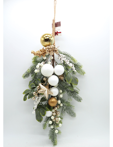 DIETROPORTA: vendita online ietroporta di Natale Grappolo Aghi e Bacche 50cm Bianco Oro, Ghirlanda Elegante per Porte e Paret...