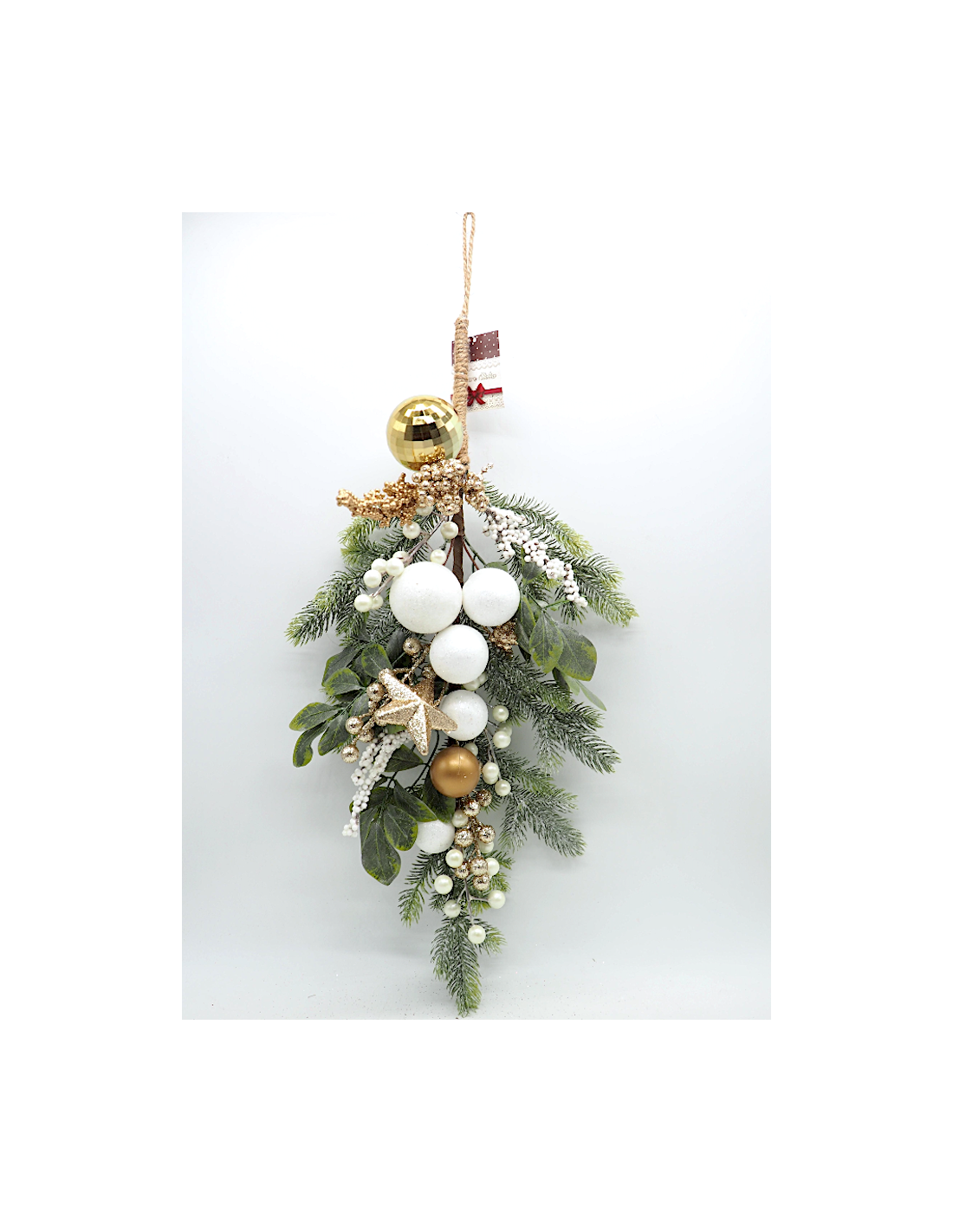 DIETROPORTA: vendita online ietroporta di Natale Grappolo Aghi e Bacche 50cm Bianco Oro, Ghirlanda Elegante per Porte e Paret...