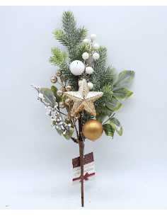 FIORI: vendita online Ramo di Natale Aghi e Bacche 37cm Bianco Oro, Decorazione Natalizia Elegante in offerta