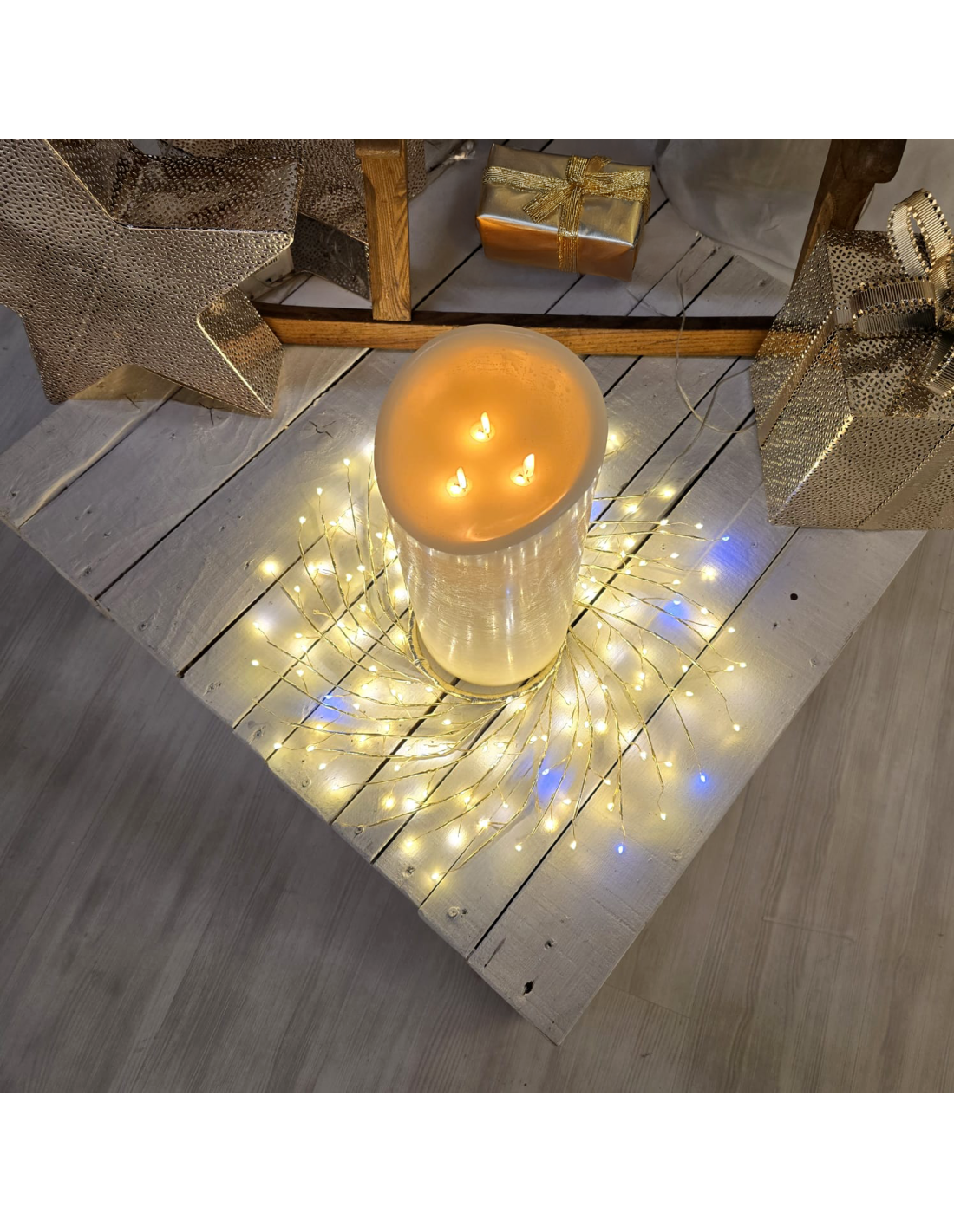 LUCI DI NATALE: vendita online Corona di Natale Tiglio Champagne ø45cm, 160 MicroLED Bianco Caldo e Bianco, FlashLED Diamond,...