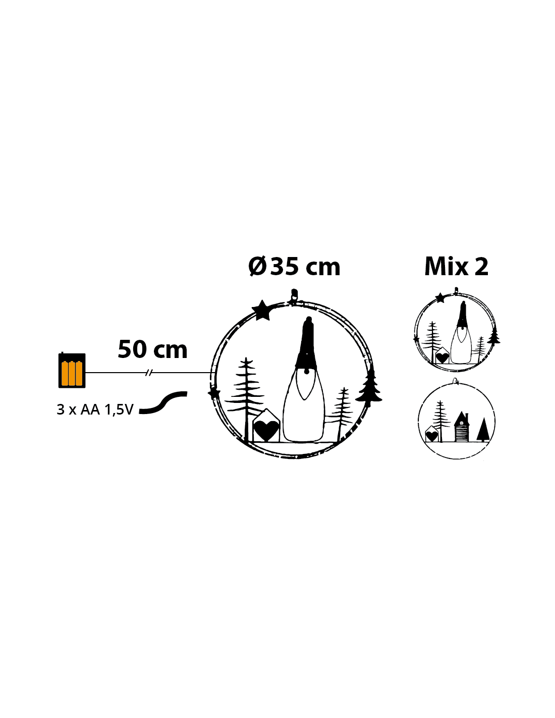 LUCI DI NATALE: vendita online Decorazione di Natale MPK Ring ø35cm, Mix2 Soggetti in Metallo Nero, MicroLED Bianco Caldo, Ti...