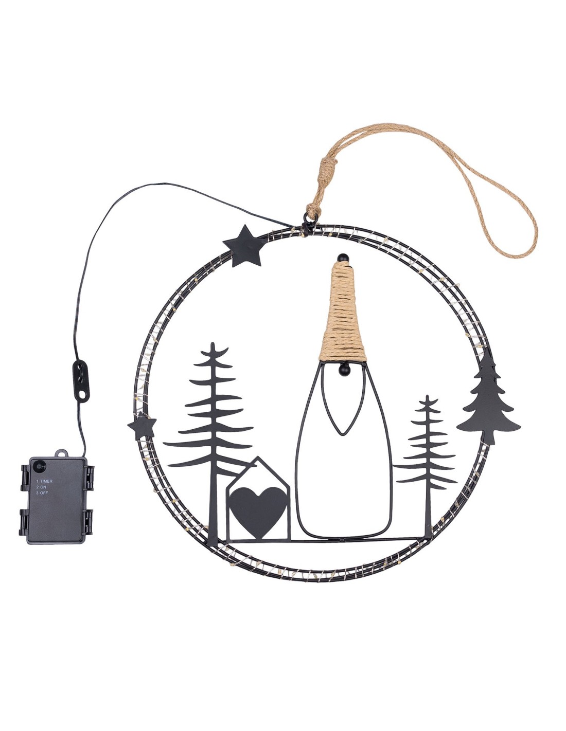 LUCI DI NATALE: vendita online Decorazione di Natale MPK Ring ø35cm, Mix2 Soggetti in Metallo Nero, MicroLED Bianco Caldo, Ti...