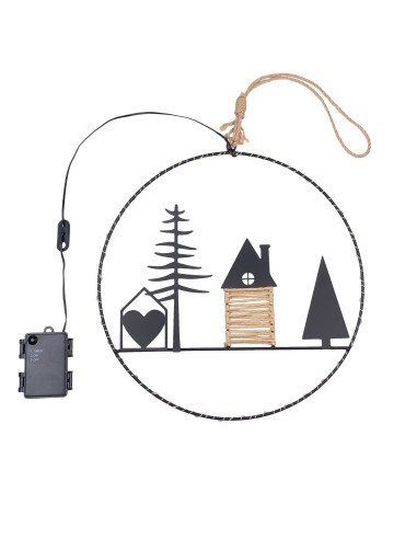 LUCI DI NATALE: vendita online Decorazione di Natale MPK Ring ø35cm, Mix2 Soggetti in Metallo Nero, MicroLED Bianco Caldo, Ti...