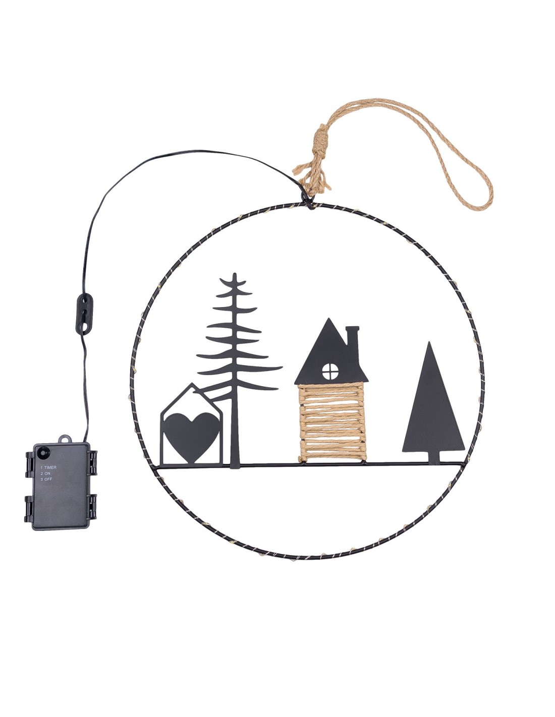 LUCI DI NATALE: vendita online Decorazione di Natale MPK Ring ø35cm, Mix2 Soggetti in Metallo Nero, MicroLED Bianco Caldo, Ti...