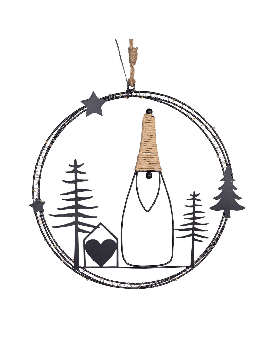 LUCI DI NATALE: vendita online Decorazione di Natale MPK Ring ø35cm, Mix2 Soggetti in Metallo Nero, MicroLED Bianco Caldo, Ti...