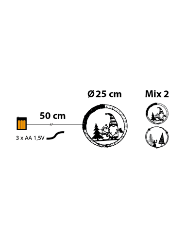 LUCI DI NATALE: vendita online Decorazione di Natale MPK Ring ø25cm, Mix2 Soggetti in Metallo Nero, MicroLED Bianco Caldo, Ti...