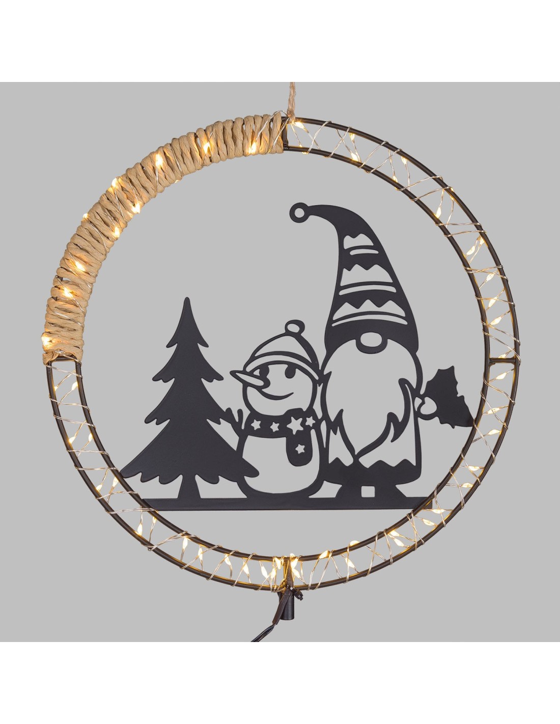 LUCI DI NATALE: vendita online Decorazione di Natale MPK Ring ø25cm, Mix2 Soggetti in Metallo Nero, MicroLED Bianco Caldo, Ti...