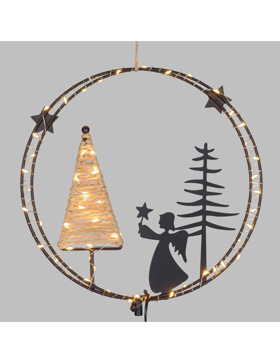 LUCI DI NATALE: vendita online Decorazione di Natale MPK Ring ø25cm, Mix2 Soggetti in Metallo Nero, MicroLED Bianco Caldo, Ti...