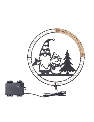 LUCI DI NATALE: vendita online Decorazione di Natale MPK Ring ø25cm, Mix2 Soggetti in Metallo Nero, MicroLED Bianco Caldo, Ti...